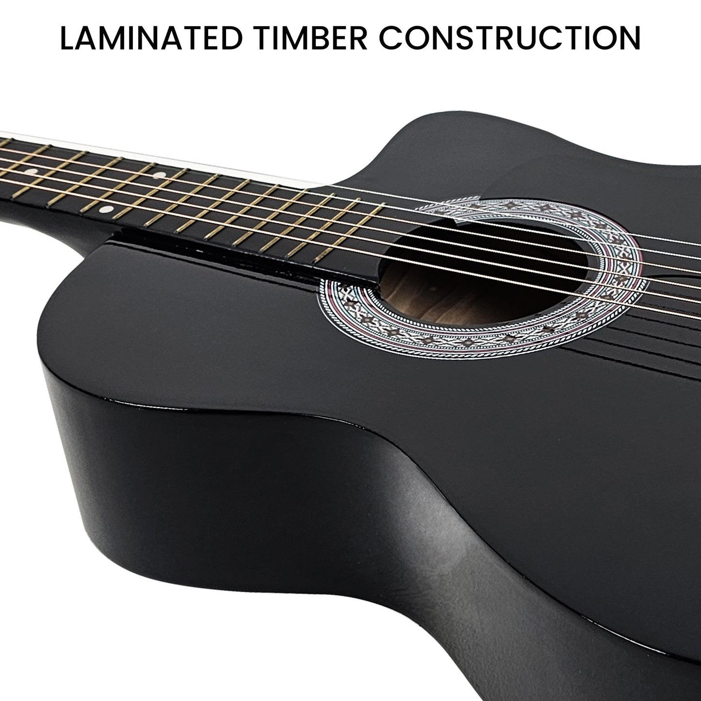 Karrera 38-inch Pro Cutaway Acoustic Guitar with Carry Bag - Black