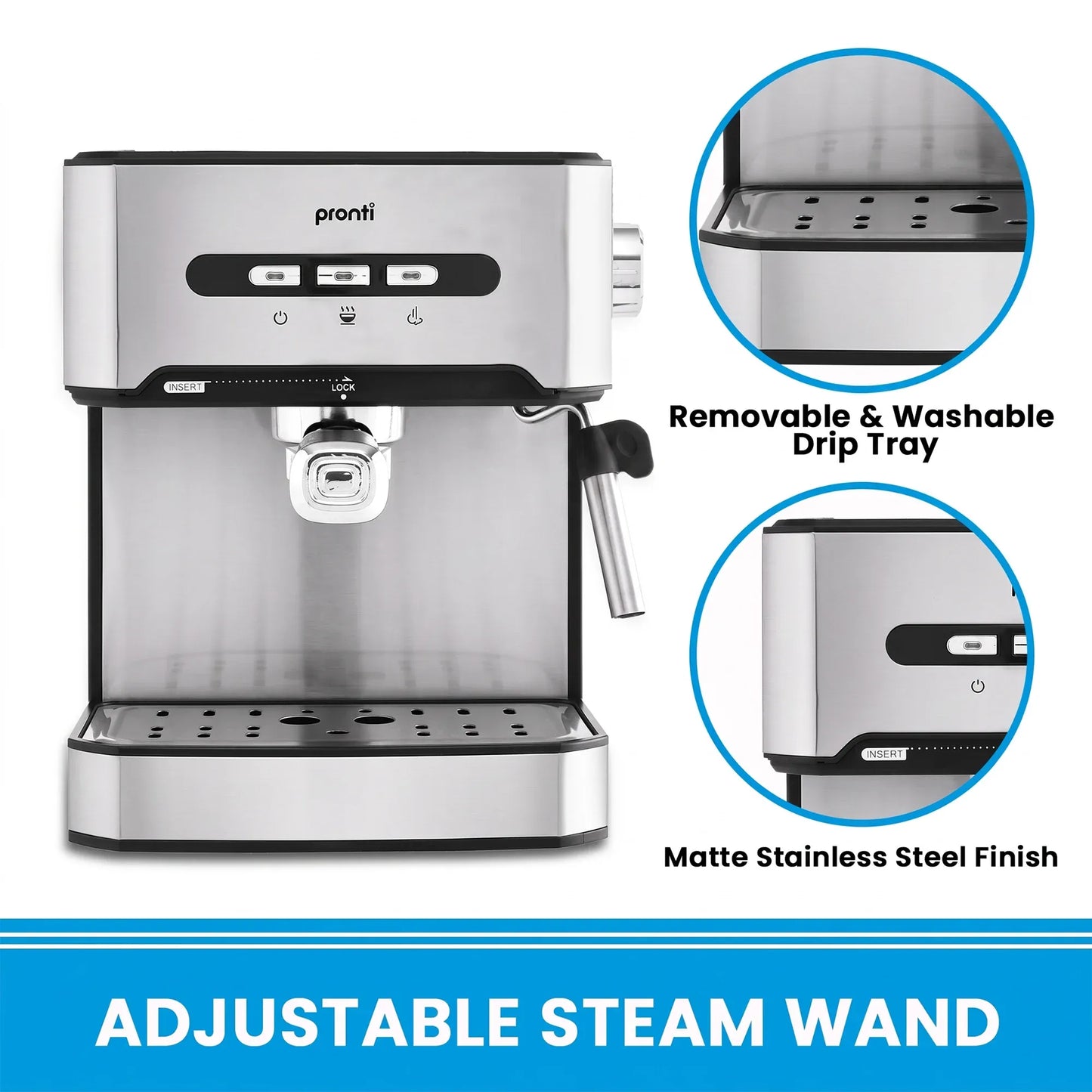 Pronti 1.6L Automatic Coffee Espresso Machine with Steam Frother