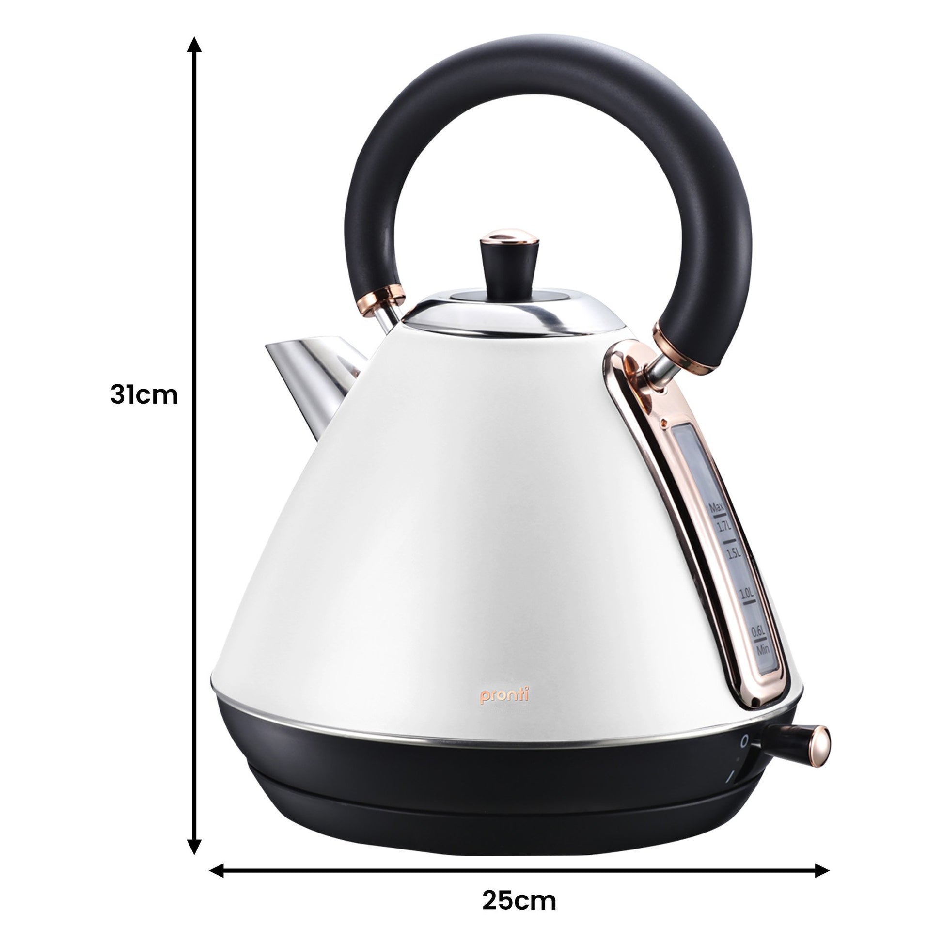 Pronti Breakfast Set with Rose Gold Kettle & Toaster with 1.2L Espresso Machine - White