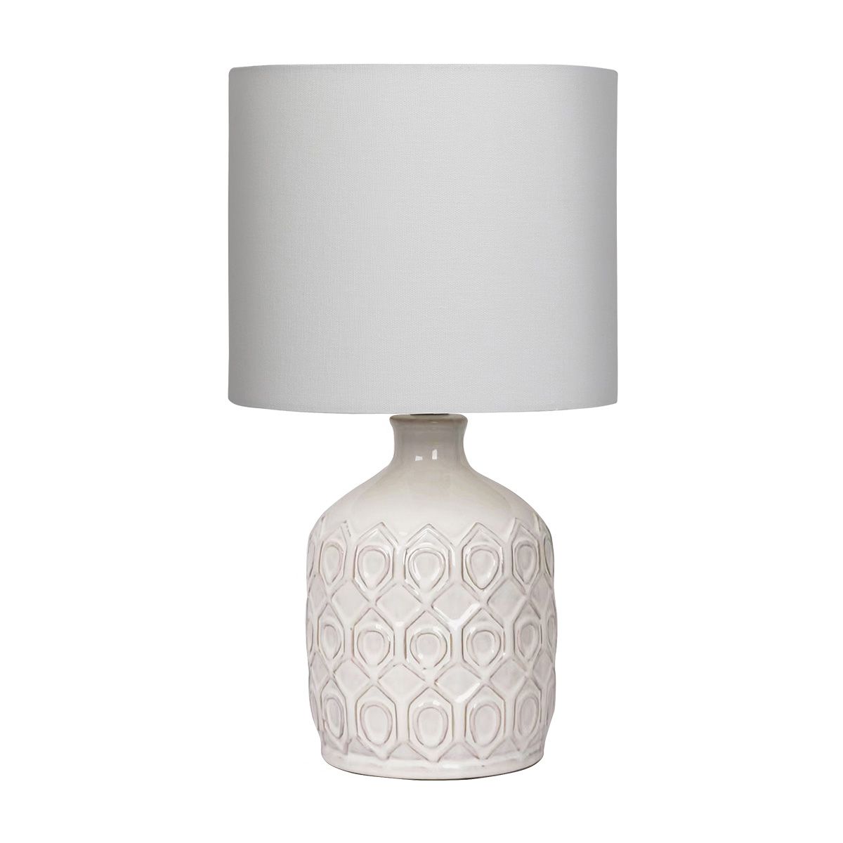 Sarantino Cream Ceramic Table Lamp with White Fabric Shade, Antique Herringbone Patterned Bedside Light