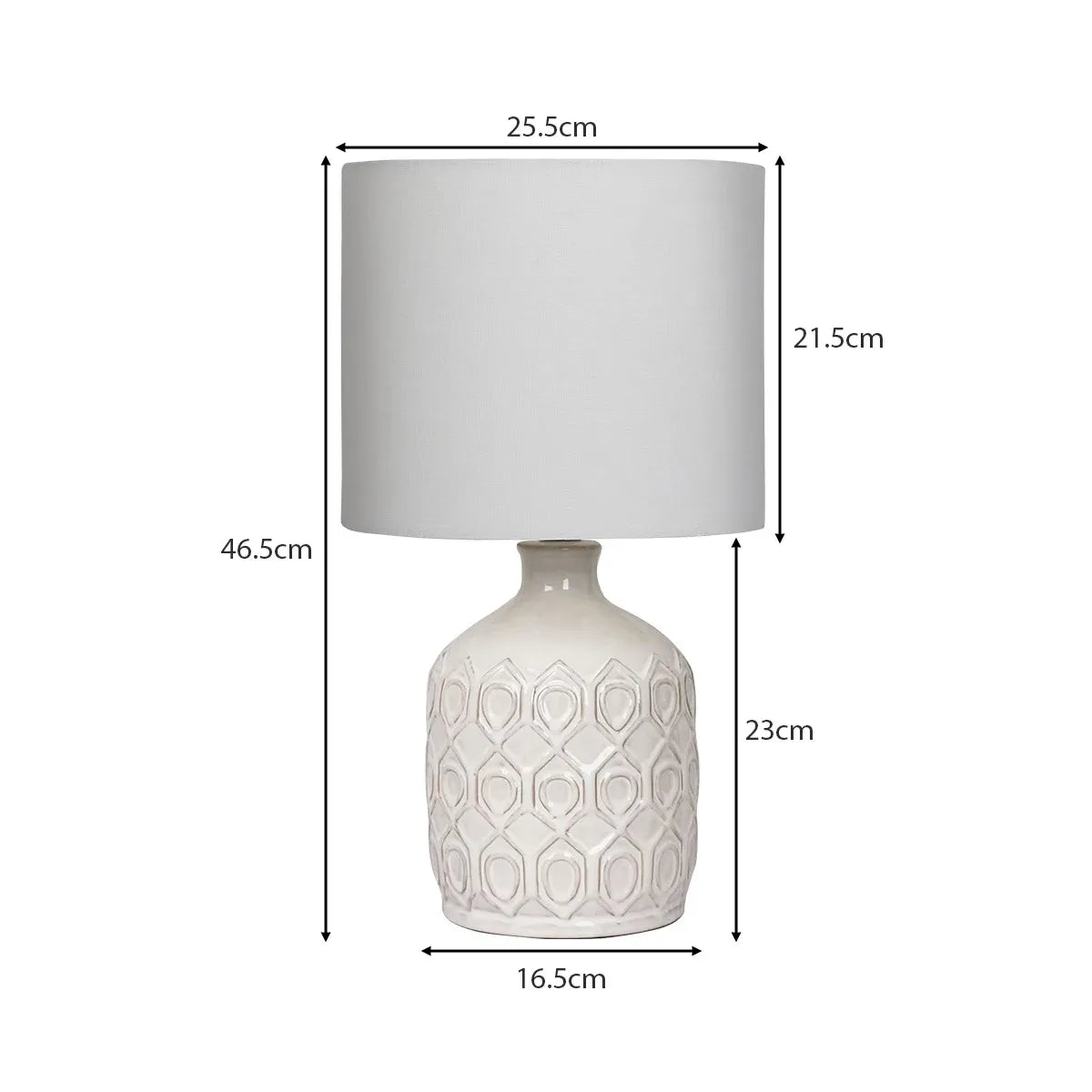 Sarantino Cream Ceramic Table Lamp with White Fabric Shade, Antique Herringbone Patterned Bedside Light