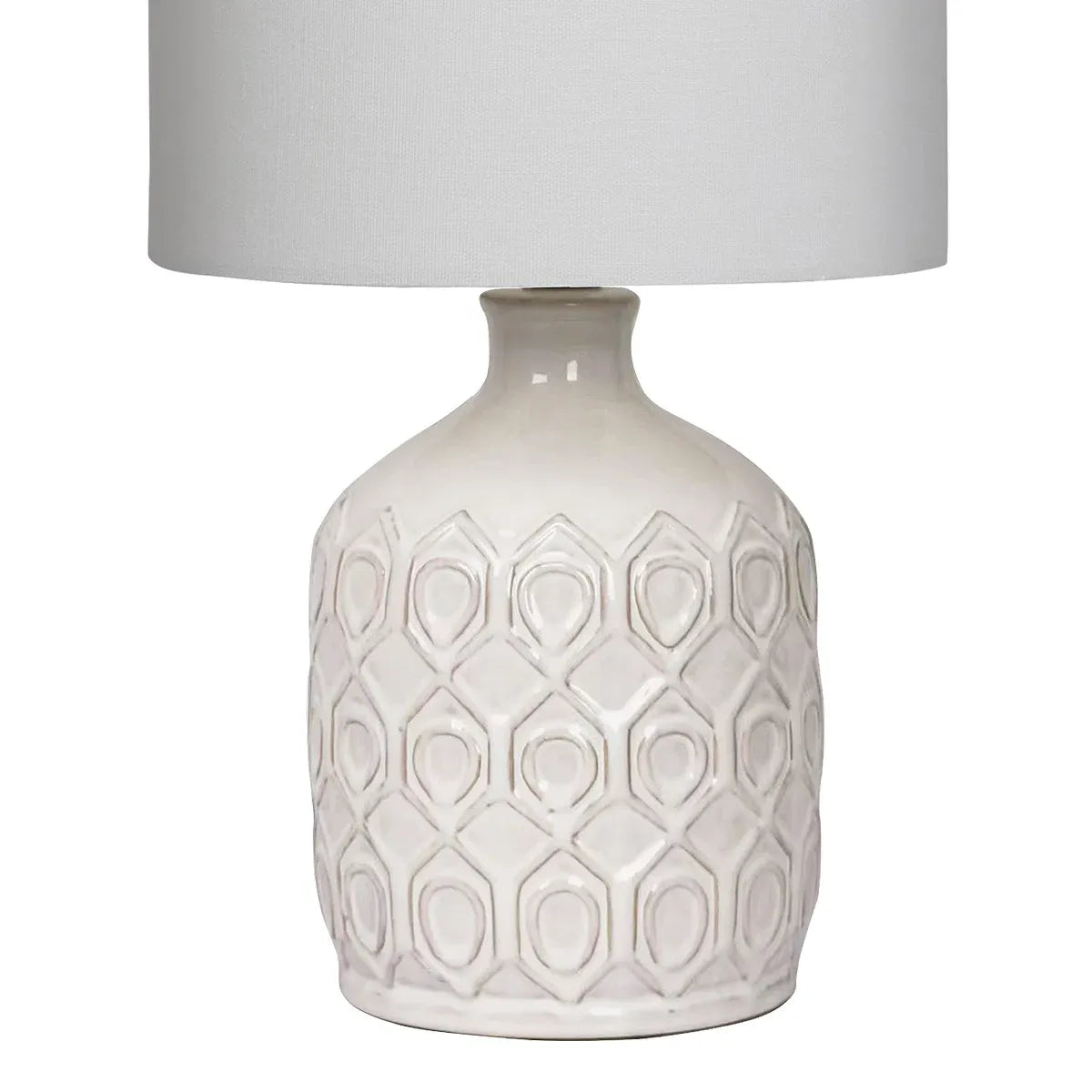 Sarantino Cream Ceramic Table Lamp with White Fabric Shade, Antique Herringbone Patterned Bedside Light