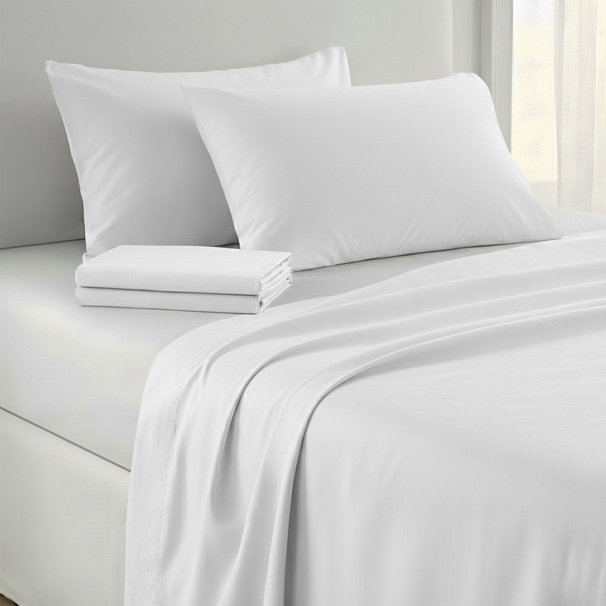 Laura Hill 750 Thread Count Pure Cotton Queen Bed Sheet Set 4 Piece Gift Pack - White