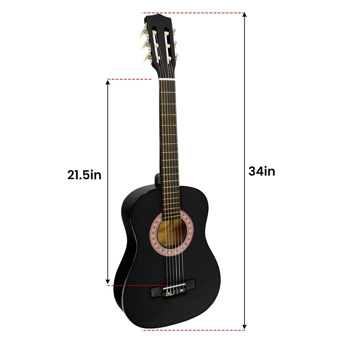 Karrera 34in Wooden Acoustic Childrens Guitar - Black