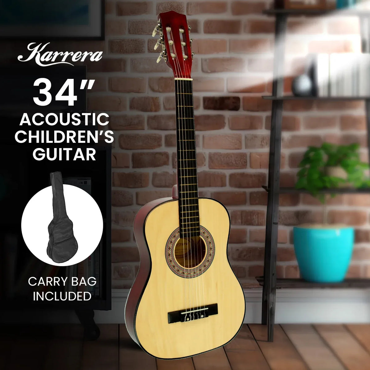 Karrera 34in Wooden Acoustic Childrens Guitar - Natural