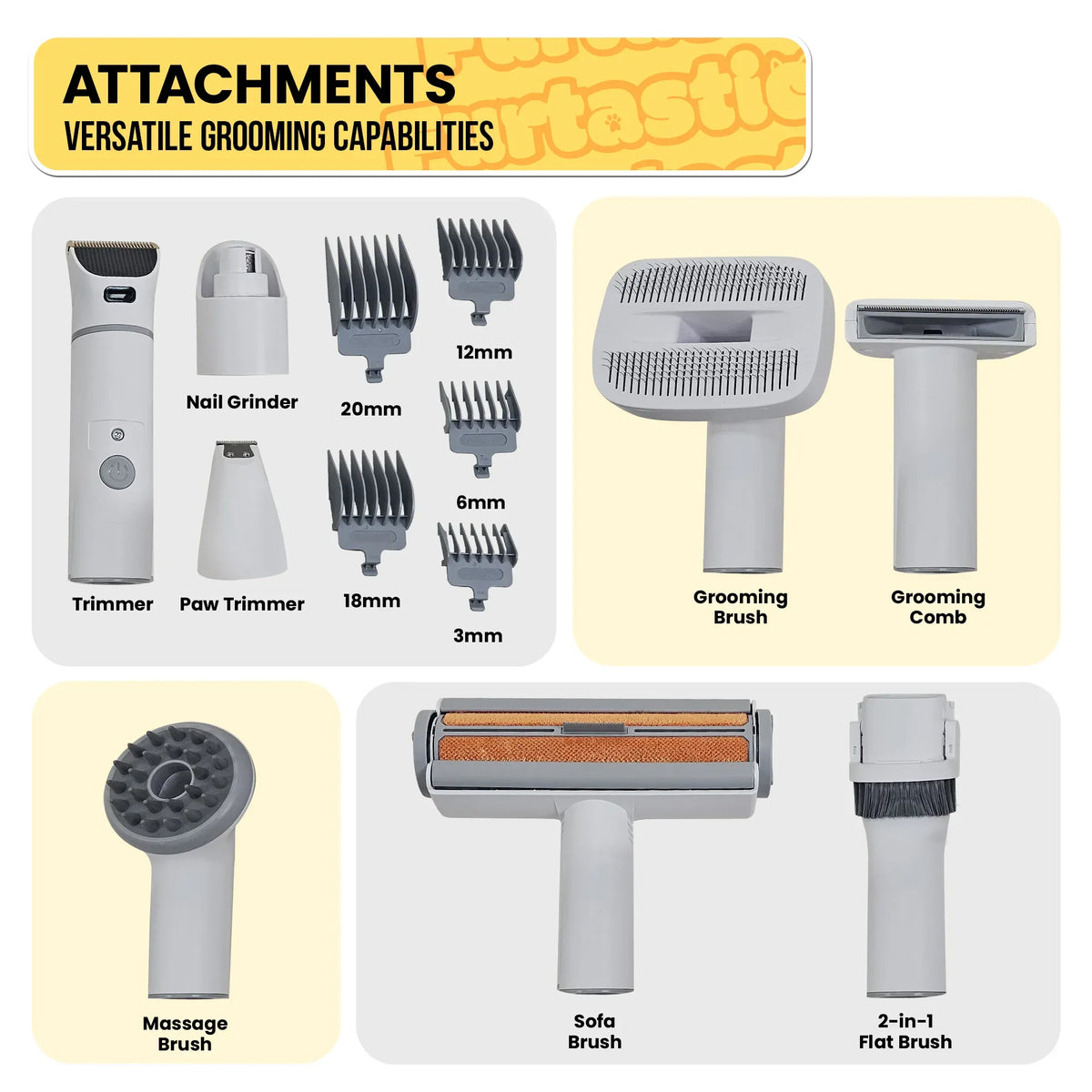 Furtastic 8-in-1 XL Pet Grooming Vacuum Kit 3L Dog & Cat Hair Trimmer Clipper Shedding Tool Set HEPA Filter