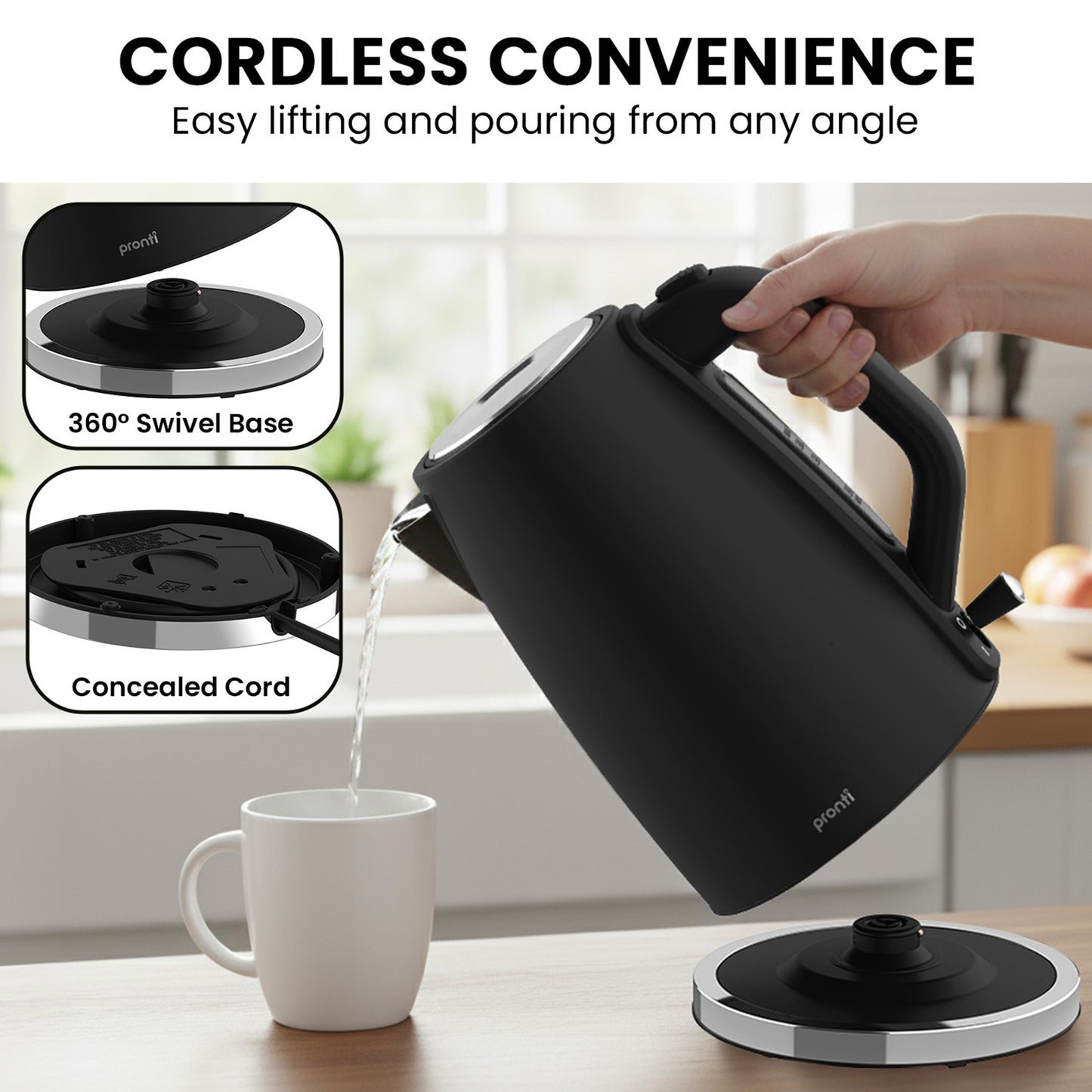 Pronti Breakfast Set with HomeMaid Coffee Machine, Silver Noir Toaster & Kettle