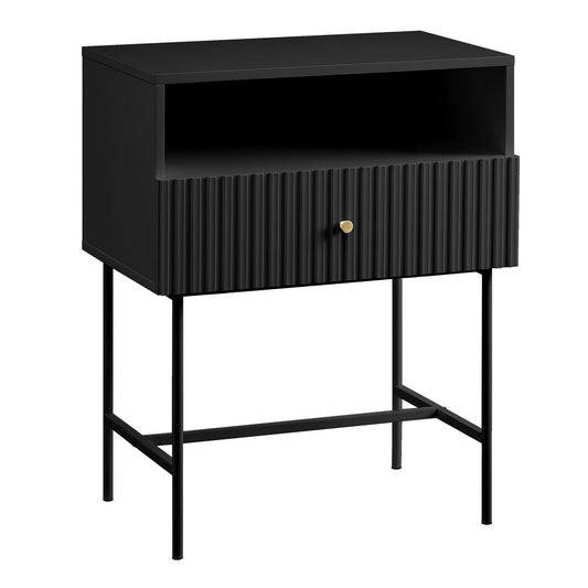 sarantino-cecil-slender-fluted-bedside-table-in-black at www.mallsonline.com.au