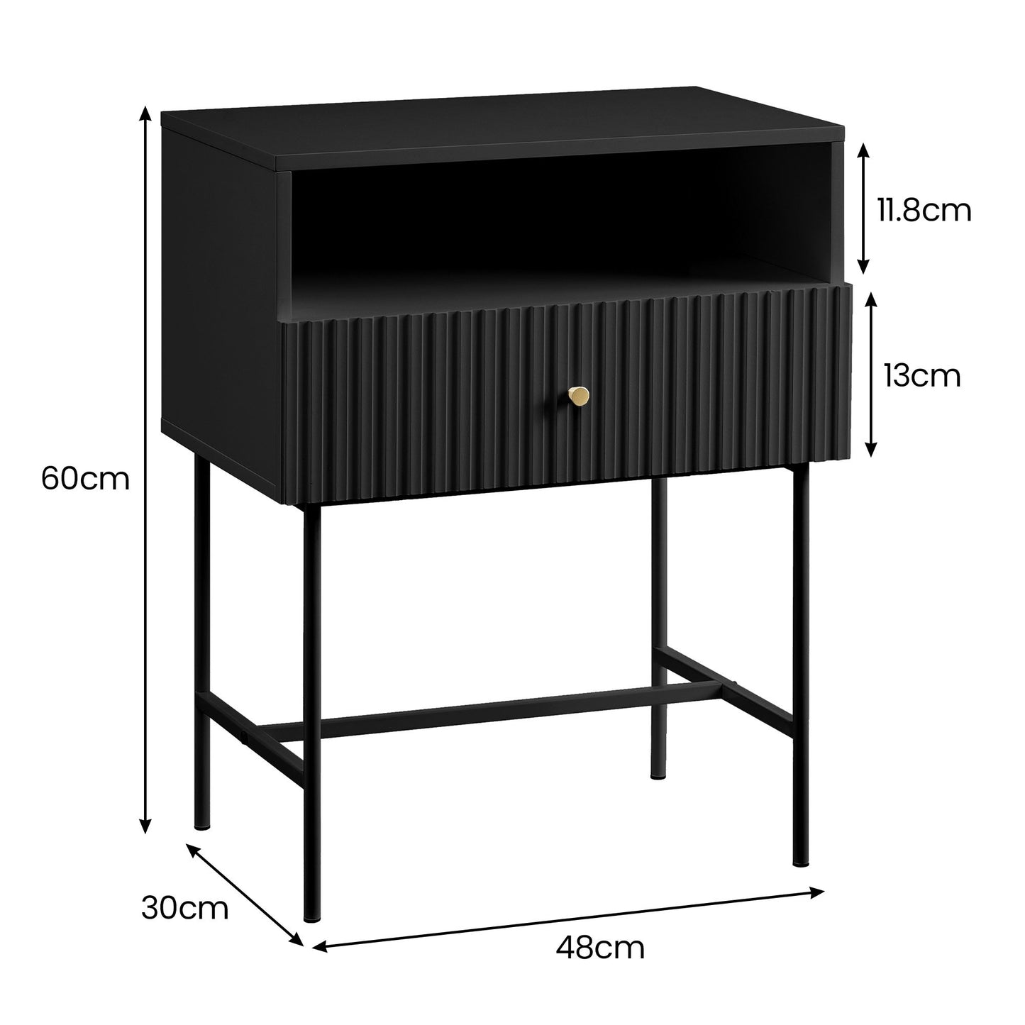 sarantino-cecil-slender-fluted-bedside-table-in-black at www.mallsonline.com.au