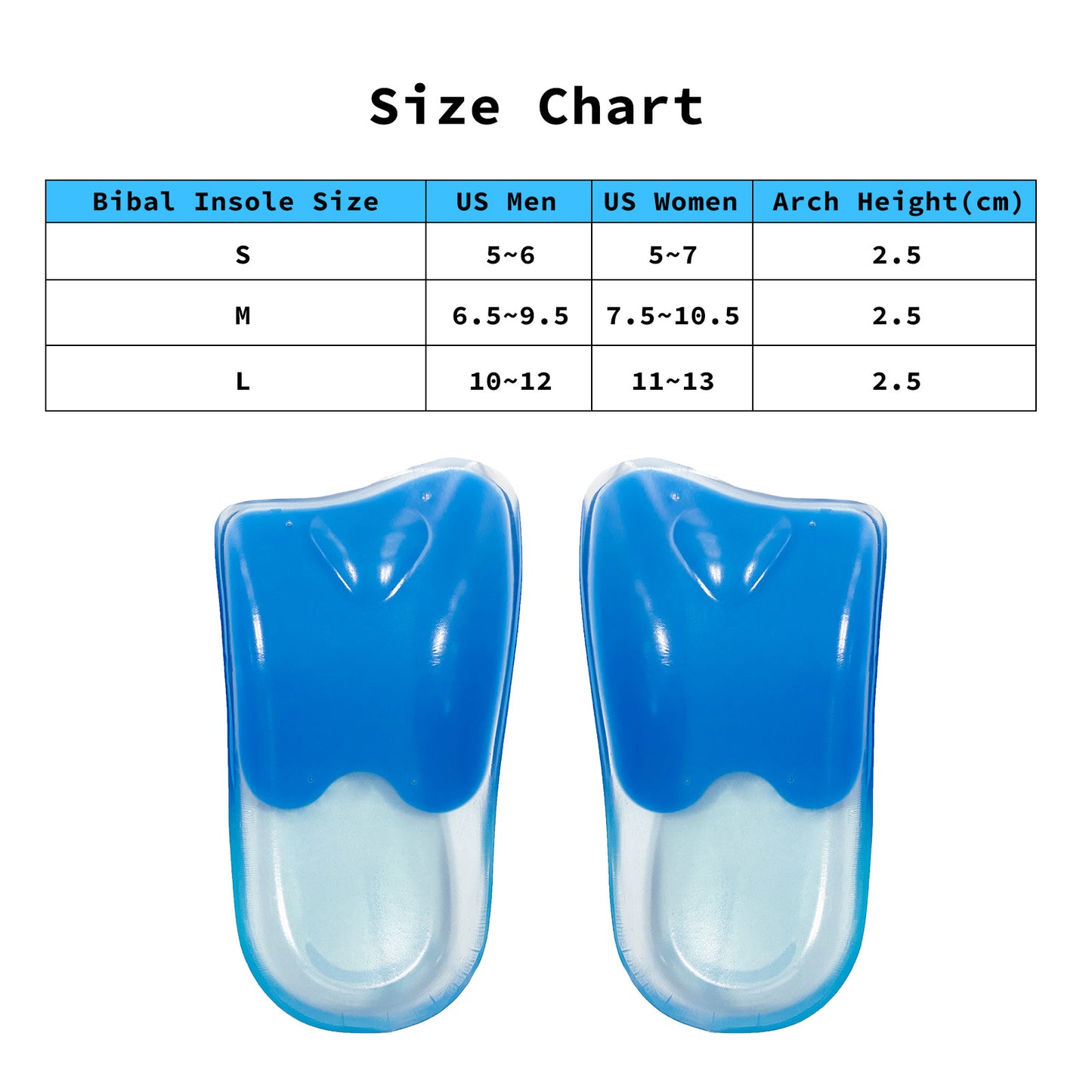 bibal-insole-2x-pair-l-size-gel-half-insoles-shoe-inserts-arch-support-foot-pad