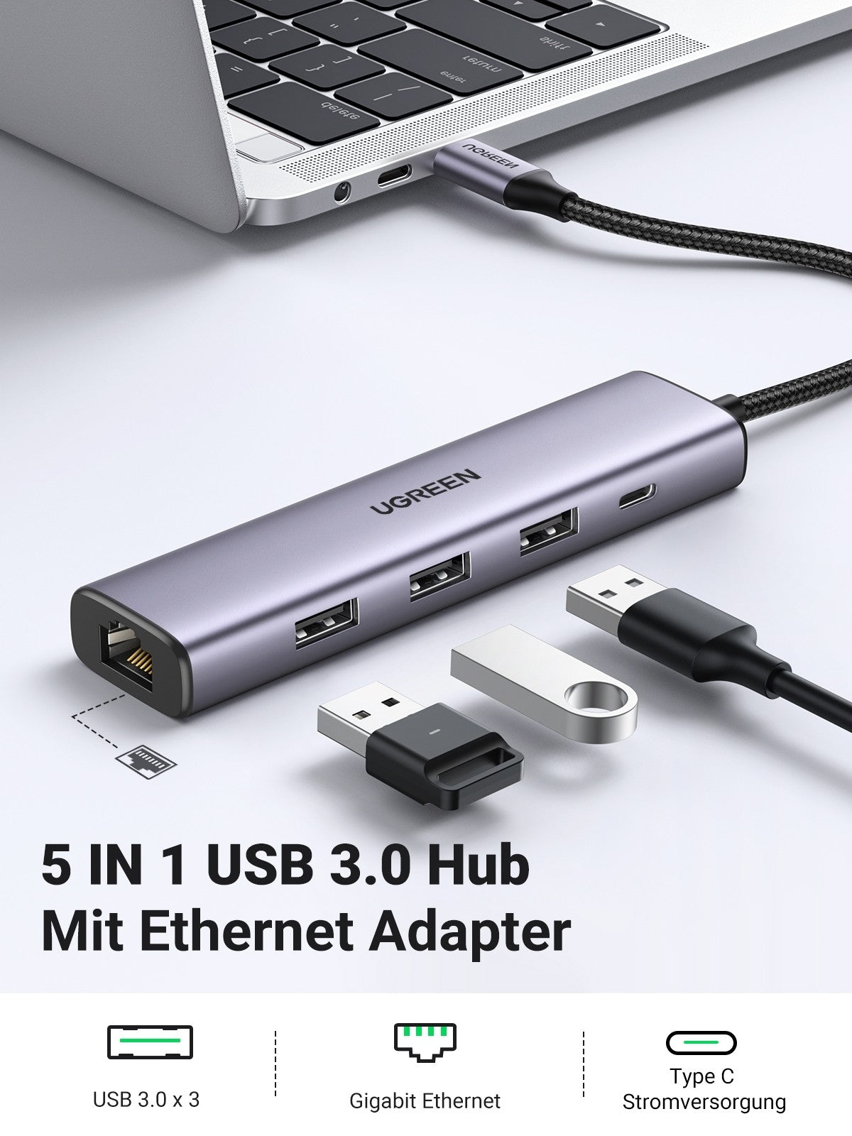 ugreen-60554-usb-3-0-to-ethernet-adapter-5-in-1-multiport-hub-with-gigabit-rj45 at www.mallsonline.com.au