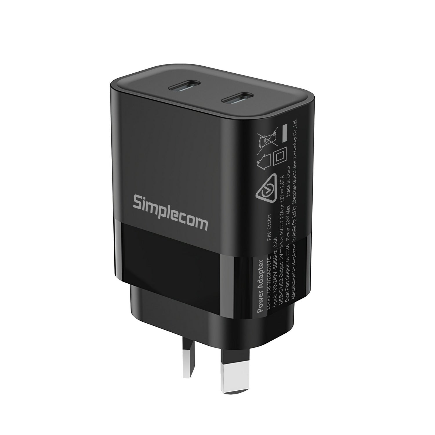 simplecom-cu221-dual-usb-c-fast-wall-charger-pd-20w-for-phone-tablet at www.mallsonline.com.au