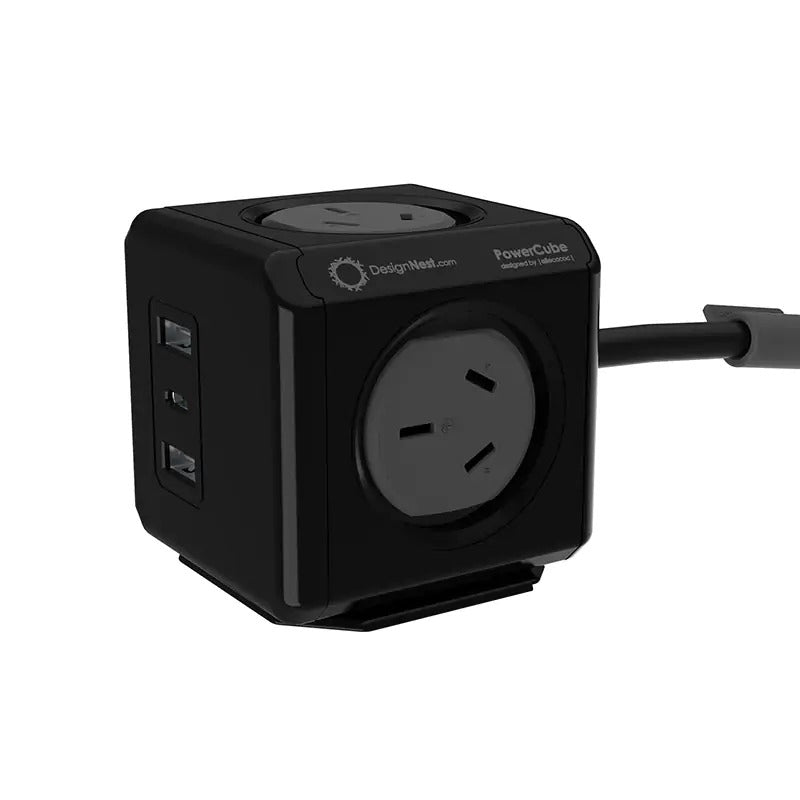 allocacoc-powercube-extended-4-outlets-2-usb-a-1-usb-c-pd-20w-with-surge-1-5m-black-11407-aueuac at www.mallsonline.com.au