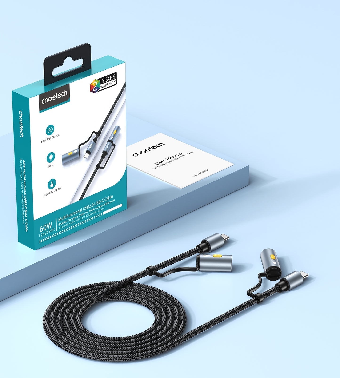 choetech-cc1001-smart-pd60w-4-in-1-usb-c-to-c-cable-1-2m www.mallsonline.com.au