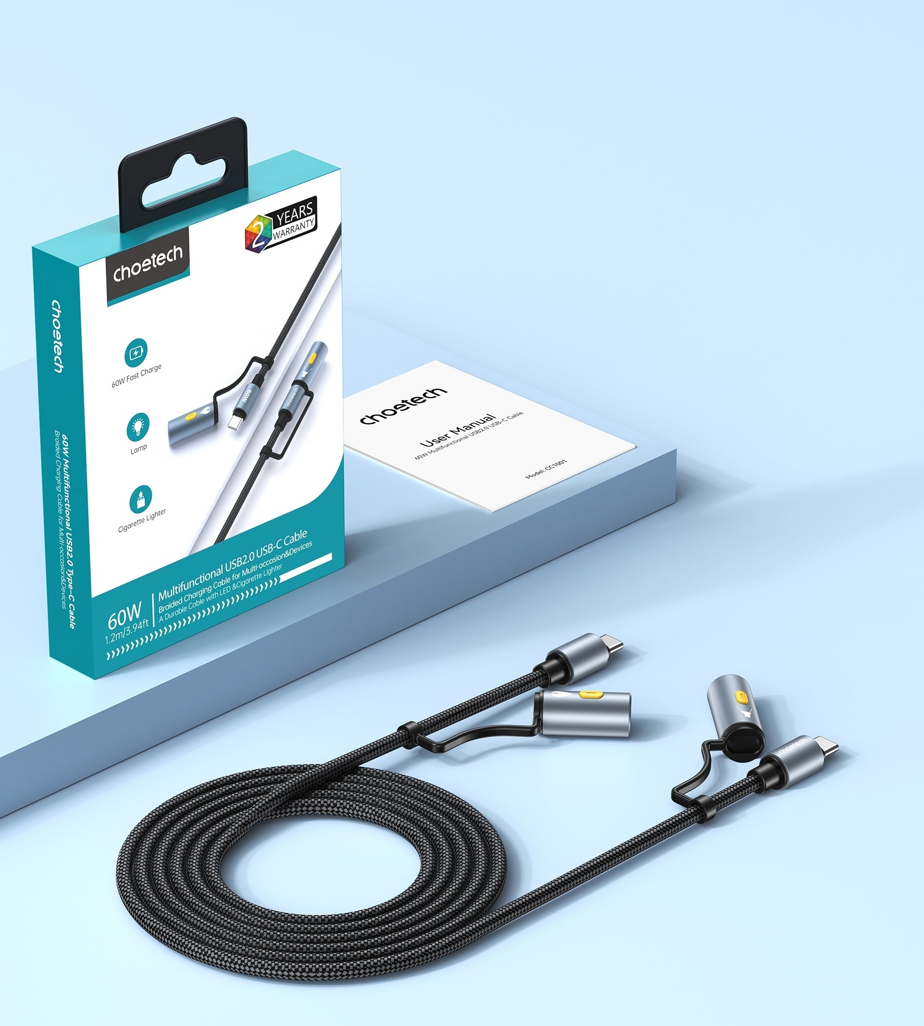 choetech-cc1001-smart-pd60w-4-in-1-usb-c-to-c-cable-1-2m www.mallsonline.com.au