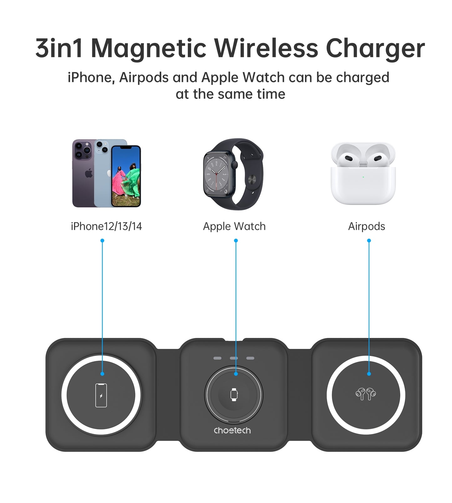 choetech-t588-f-bk-3-in-1-foldable-fast-wireless-charger-for-phone-watch-earphone at www.mallsonline.com.au