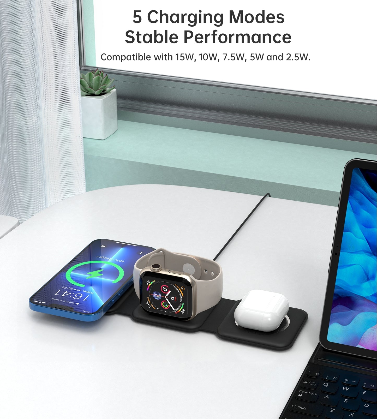 choetech-t588-f-bk-3-in-1-foldable-fast-wireless-charger-for-phone-watch-earphone at www.mallsonline.com.au