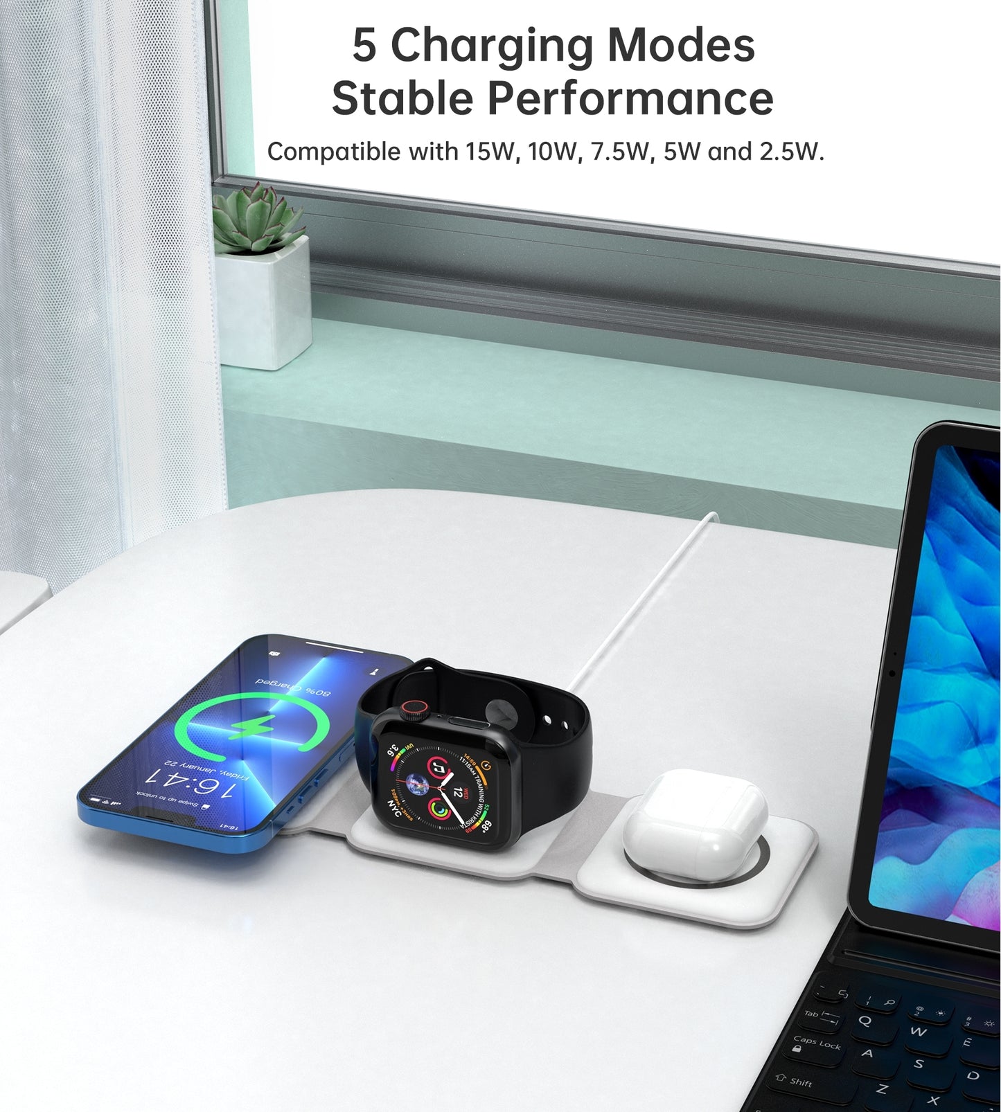 choetech-t588-f-wh-3-in-1-foldable-fast-wireless-charger-for-phone-watch-earphone at www.mallsonline.com.au