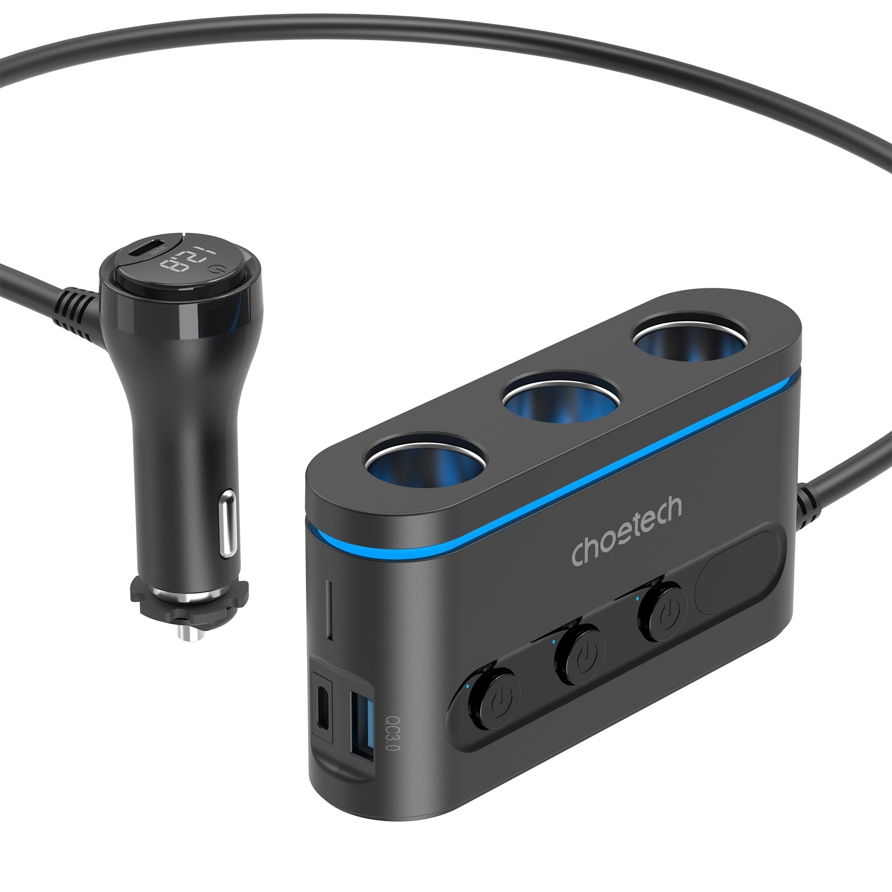 choetech-tc0021-3-sockets-2c-1a-cigarette-lighter-splitter-black www.mallsonline.com.au