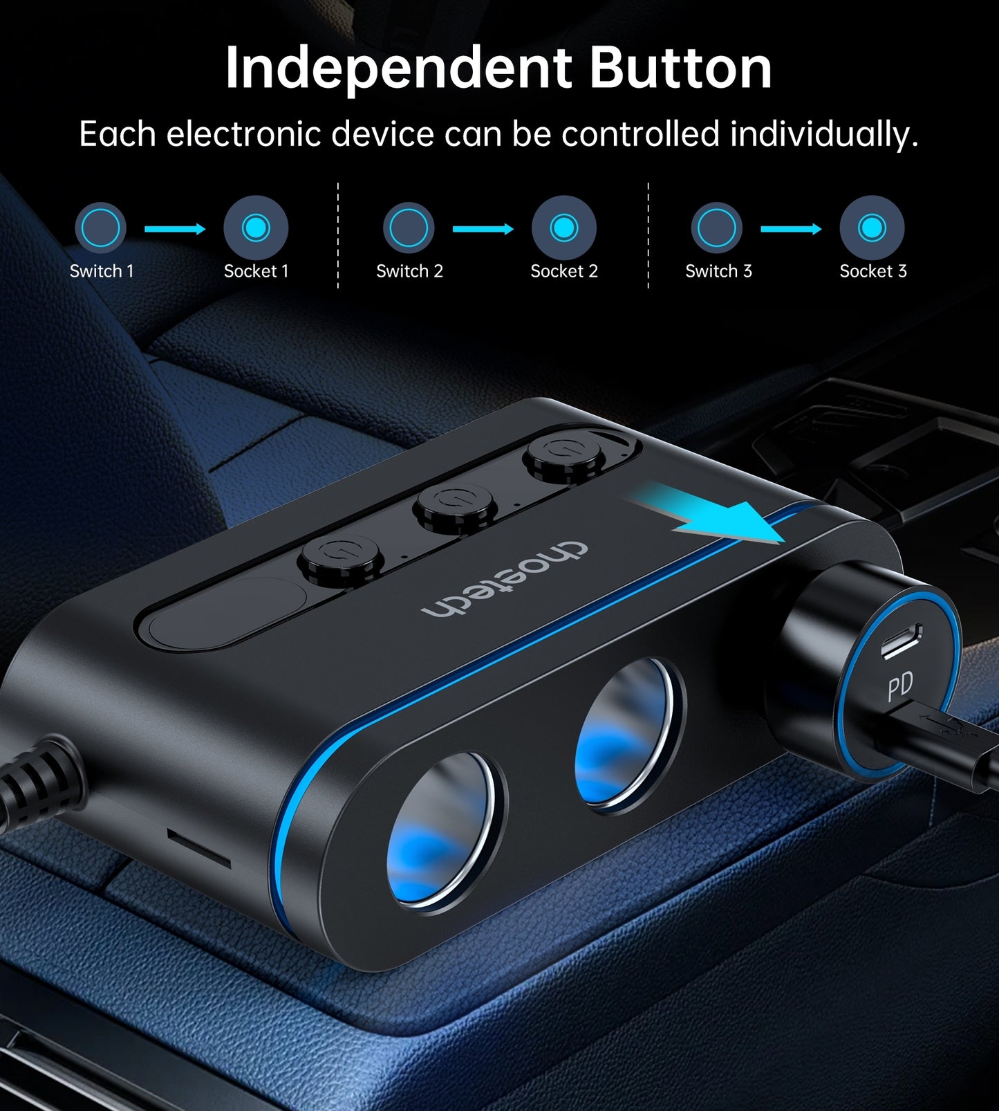 choetech-tc0021-3-sockets-2c-1a-cigarette-lighter-splitter-black www.mallsonline.com.au