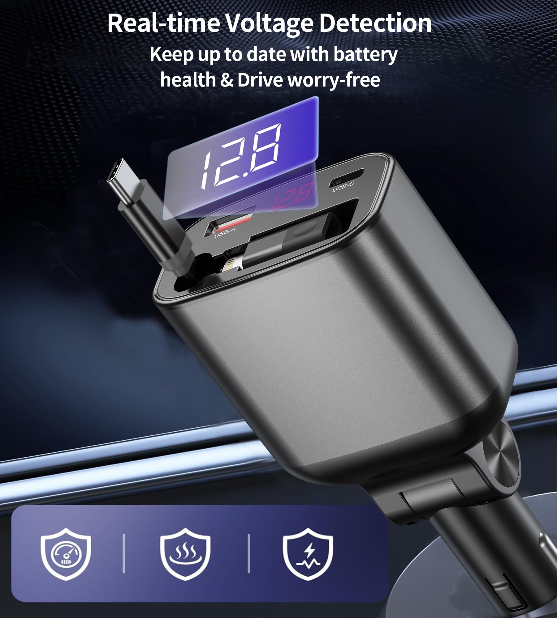 choetech-tc0033-105w-usb-c-usb-a-fast-car-charger-with-stretchable-usb-c-lightning-cables www.mallsonline.com.au
