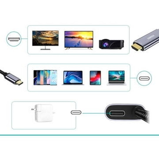 choetech-xch-m180-gy-v2-unidirectional-adapter-usb-c-male-to-hdmi-4k-60hz-male-pd100w-power-delivery-1-8m at www.mallsonline.com.au