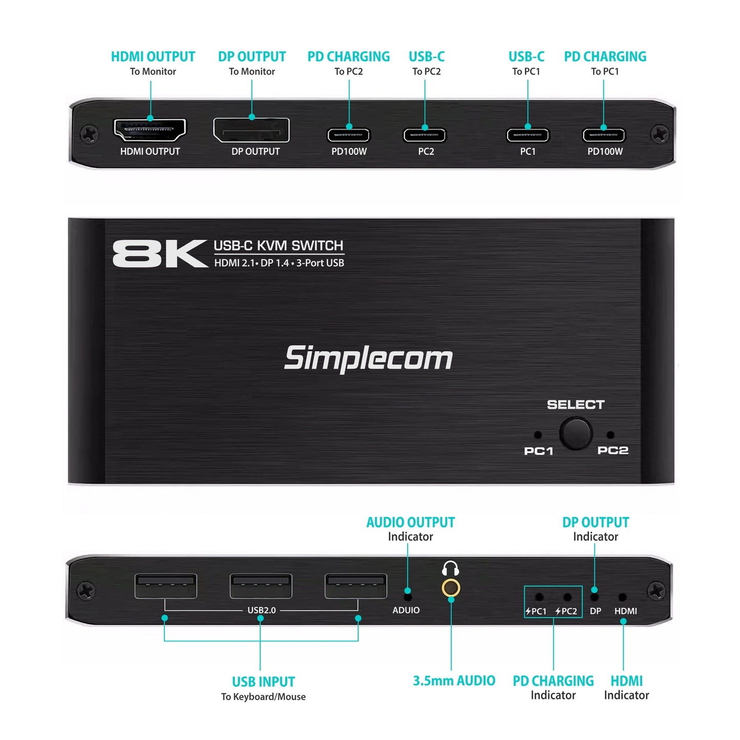 simplecom-km470-2-port-usb-c-kvm-switch-8k-docking-station-hdmi-2-1-dp-for-laptop-tablet at www.mallsonline.com.au