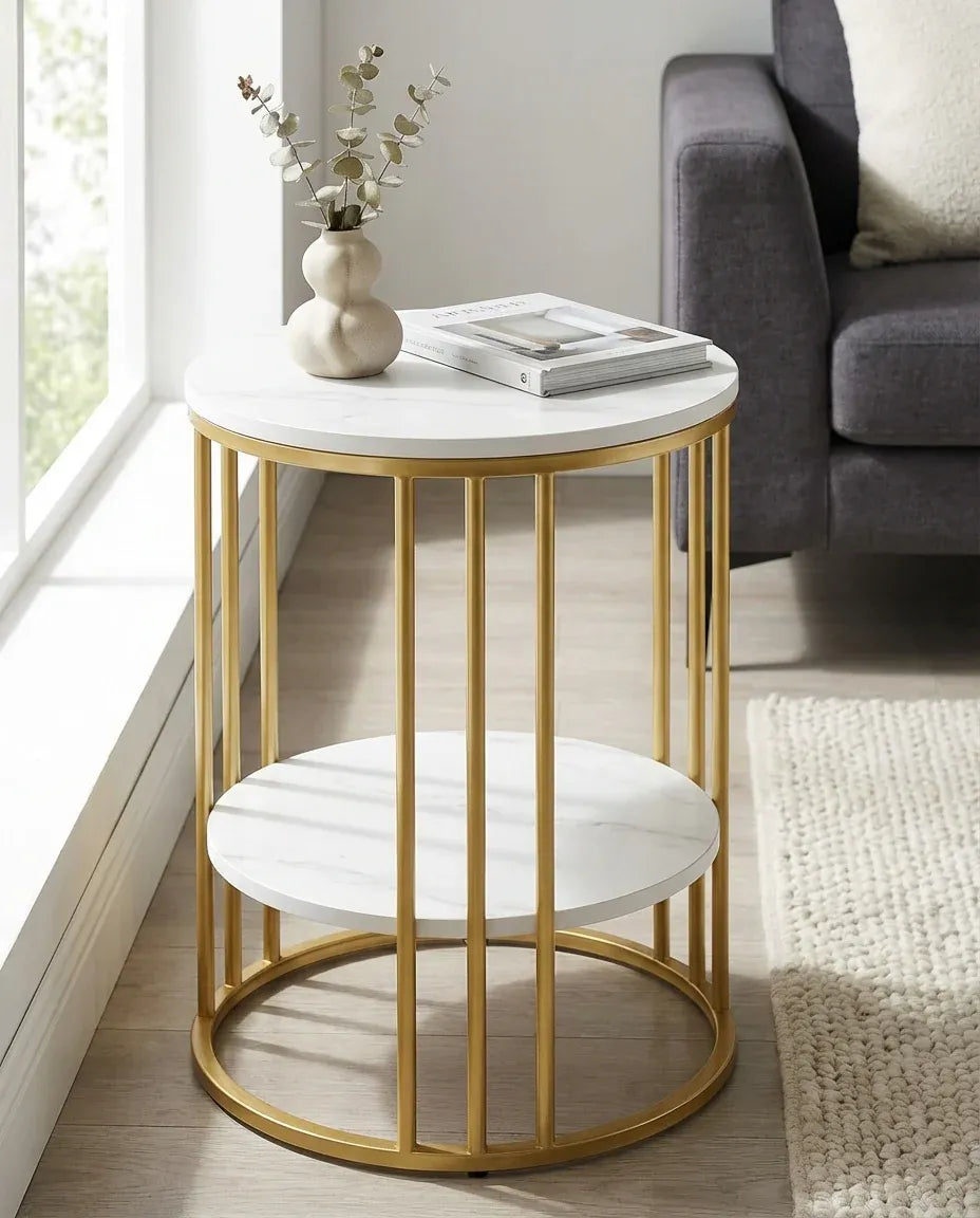 Interior Ave Cleo Gold Two Shelf Stone Side Table