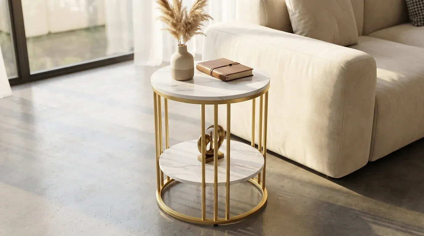 Interior Ave Cleo Gold Two Shelf Stone Side Table