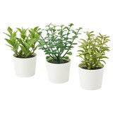 4 Pack of Artificial Herb Potted Plants in White Plastic 5cm Pot Interior Decoration