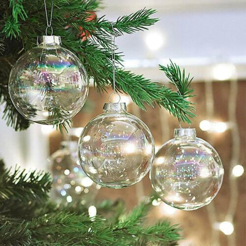 10-x-glass-bauble-8cm-diameter-round-clear-with-silver-cap-table-or-tree-centrepice-personal-memory-theme-craft-gift