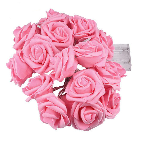 50 Pink Rose 3D Fairy Lights 5M LONG String, Battery (AA) Indoor & Outdoor Decorations Wedding Valentines Romantic Room Table Lighting