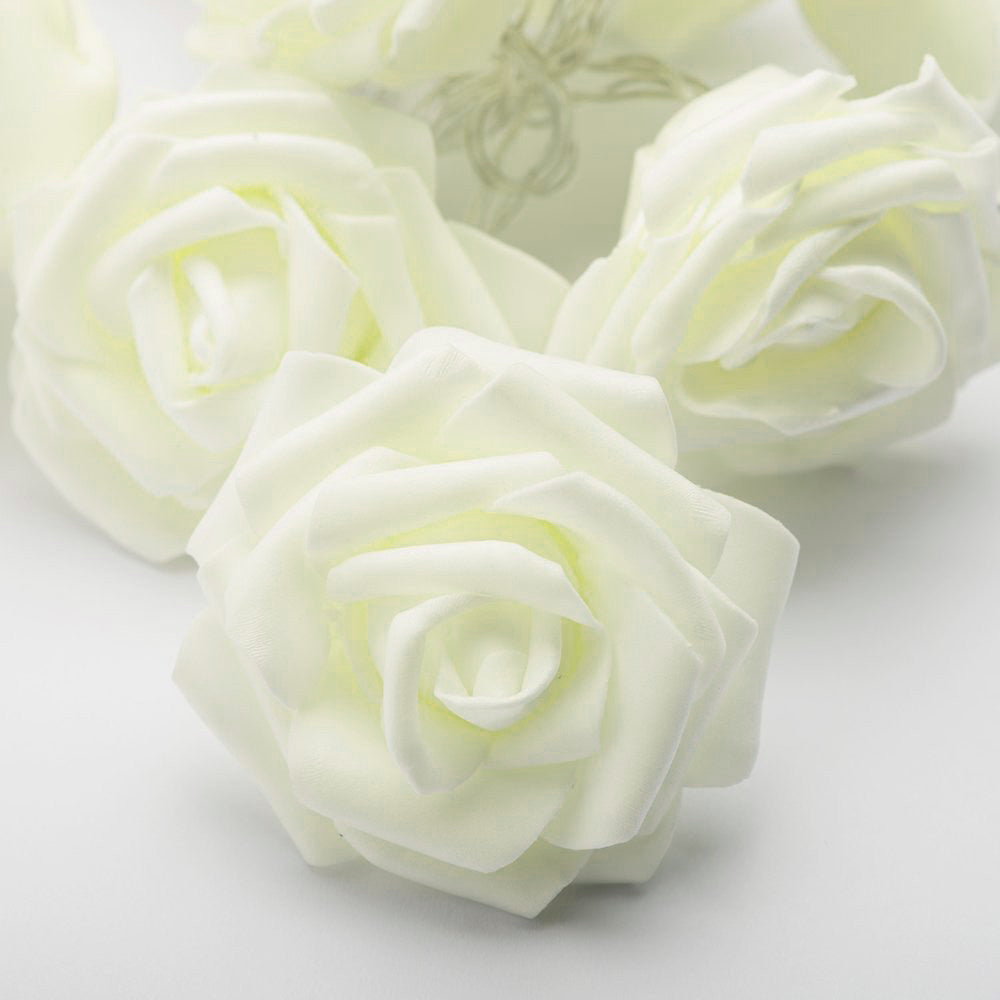 20 White Rose 3D Fairy Lights 3M String, Battery (AA) Indoor & Outdoor Decorations Wedding Valentines Romantic Room Table Lighting