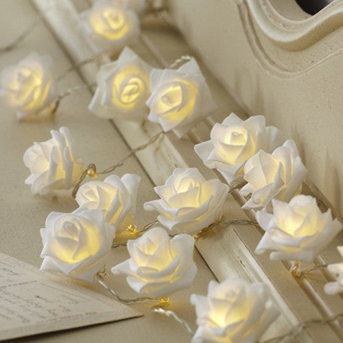 20 White Rose 3D Fairy Lights 3M String, Battery (AA) Indoor & Outdoor Decorations Wedding Valentines Romantic Room Table Lighting