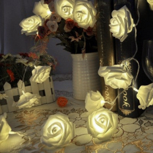 50 White Rose 3D Fairy Lights 5M LONG String, Battery (AA) Indoor & Outdoor Decorations Wedding Valentines Romantic Room Table Lighting