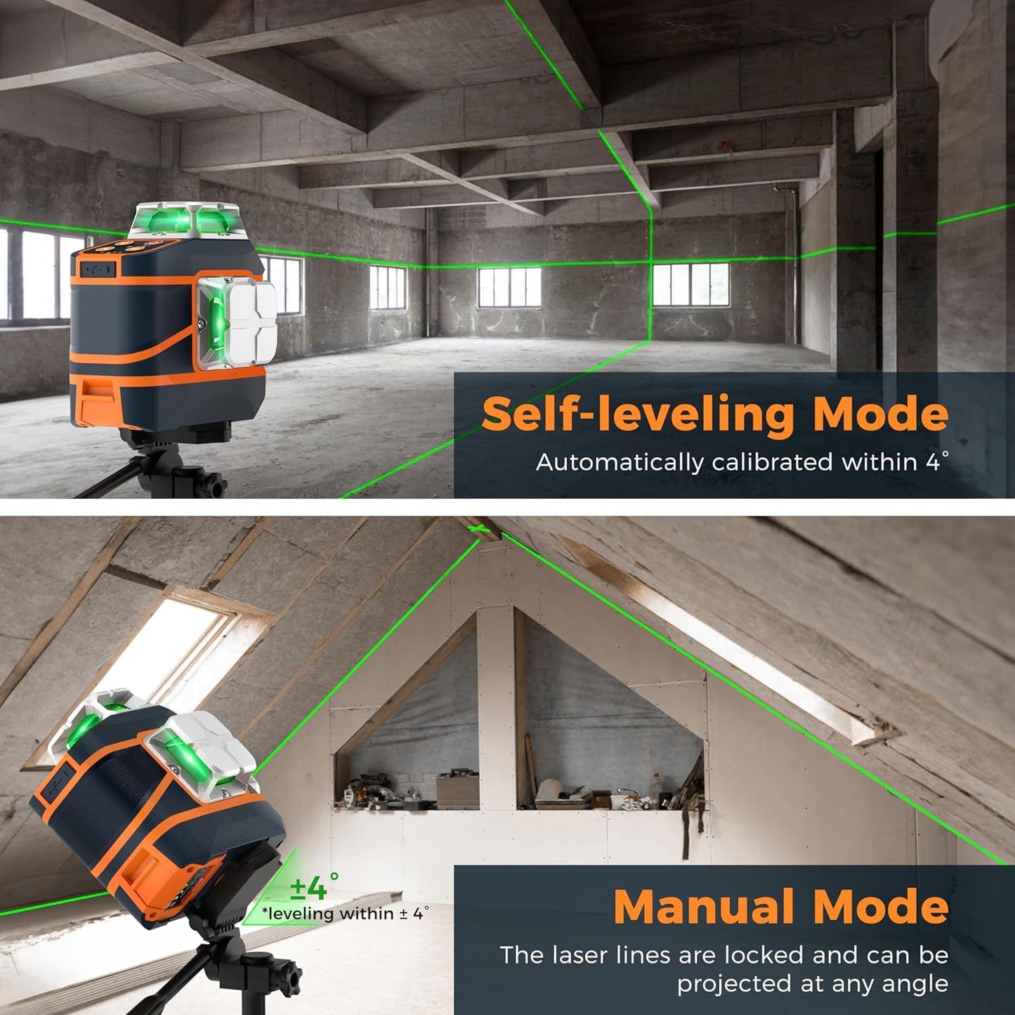 CIGMAN Laser Level CM-801 Laser Level Self Leveling 3x360Â°3D Green Cross Line for Decoration and Picture Hanging with Two Rechargeable Batteries, Remote Controller and Magnetic L-Shaped Bracket