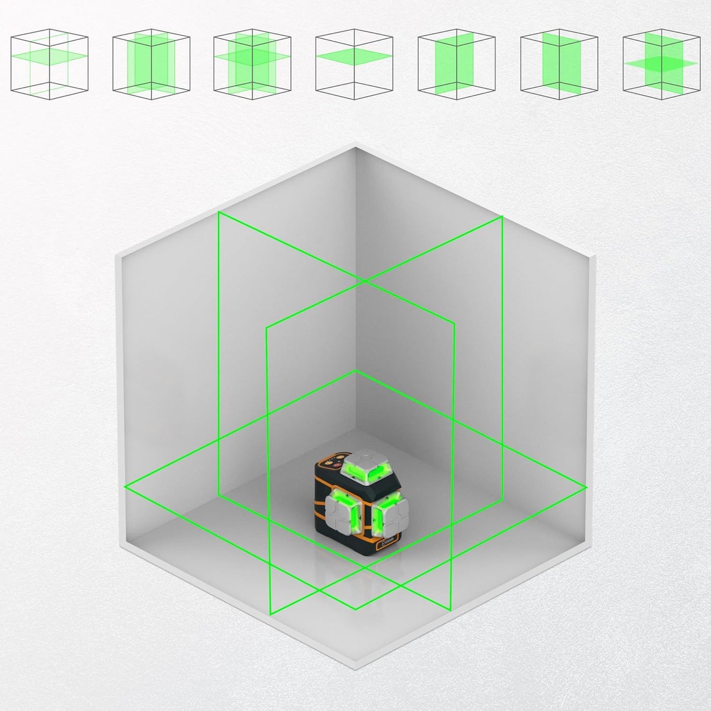 CIGMAN Laser Level CM-801 Laser Level Self Leveling 3x360Â°3D Green Cross Line for Decoration and Picture Hanging with Two Rechargeable Batteries, Remote Controller and Magnetic L-Shaped Bracket