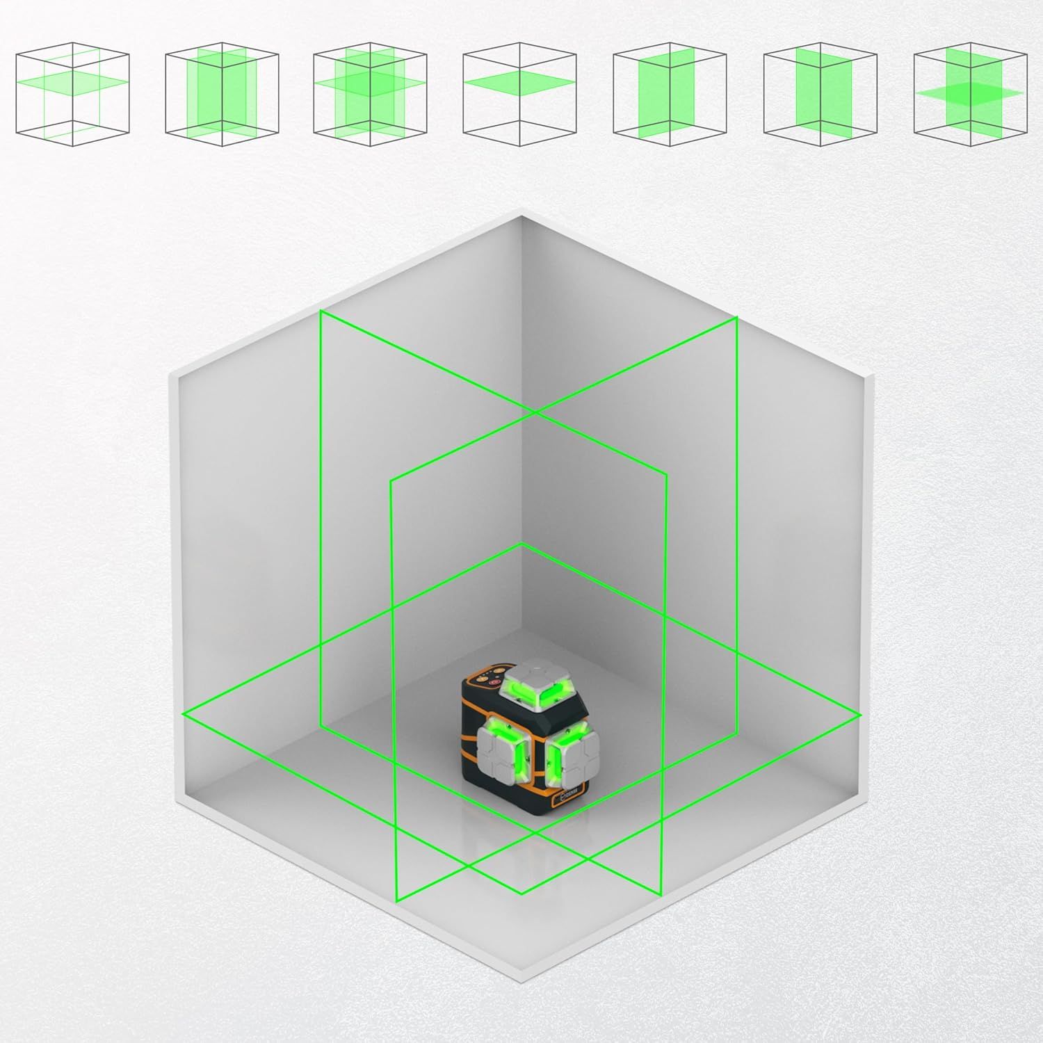 CIGMAN Laser Level CM-801 Laser Level Self Leveling 3x360Â°3D Green Cross Line for Decoration and Picture Hanging with Two Rechargeable Batteries, Remote Controller and Magnetic L-Shaped Bracket