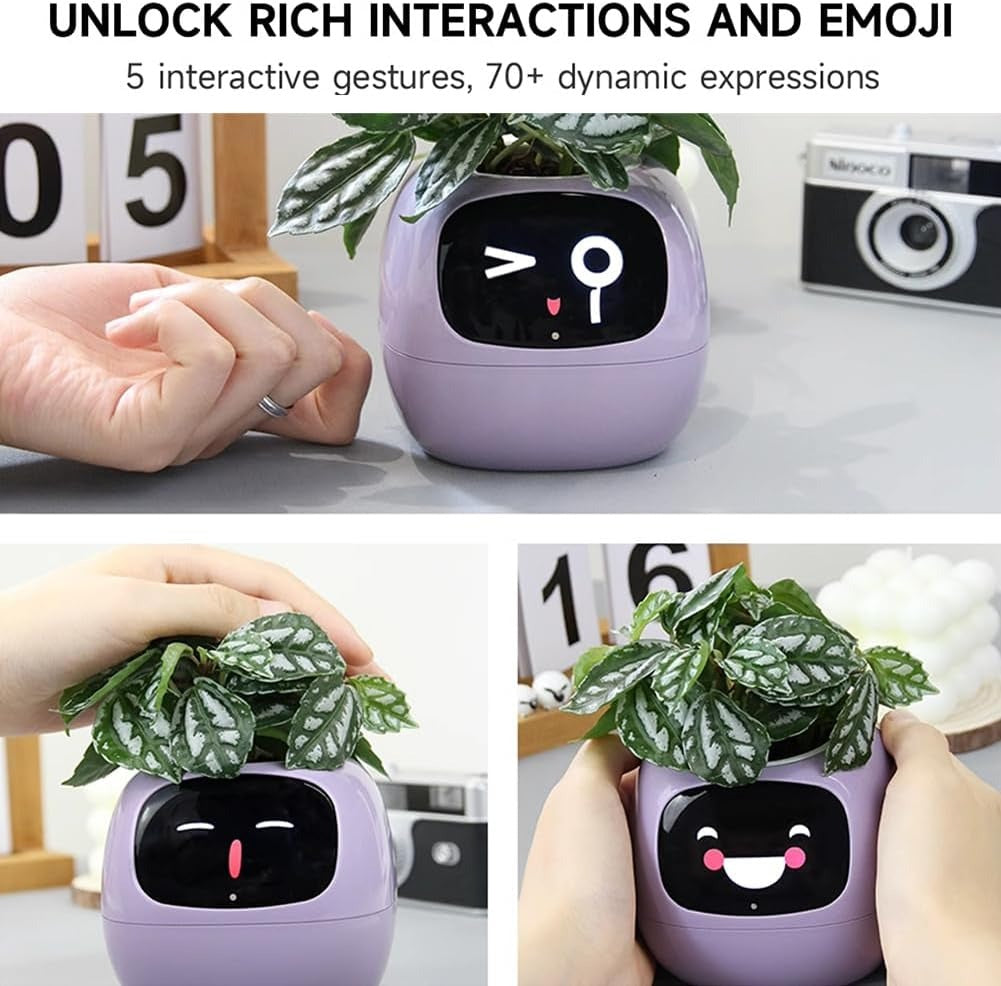 Intelligent Flower Pot, Electronic Bud, Maintenance Plant Assistant, Fun Interactive Flower Pot, Indoor Green Planting Monitoring, LCD Screen Display, Cell Phone APP Connection (White)