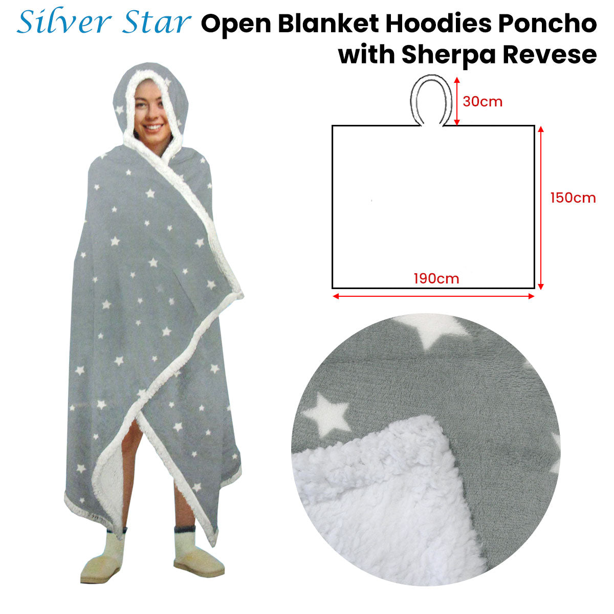 adult-men-women-open-blanket-hoodie-poncho-with-sherpa-fleece-reverse-silver-star at www.mallsonline.com.au