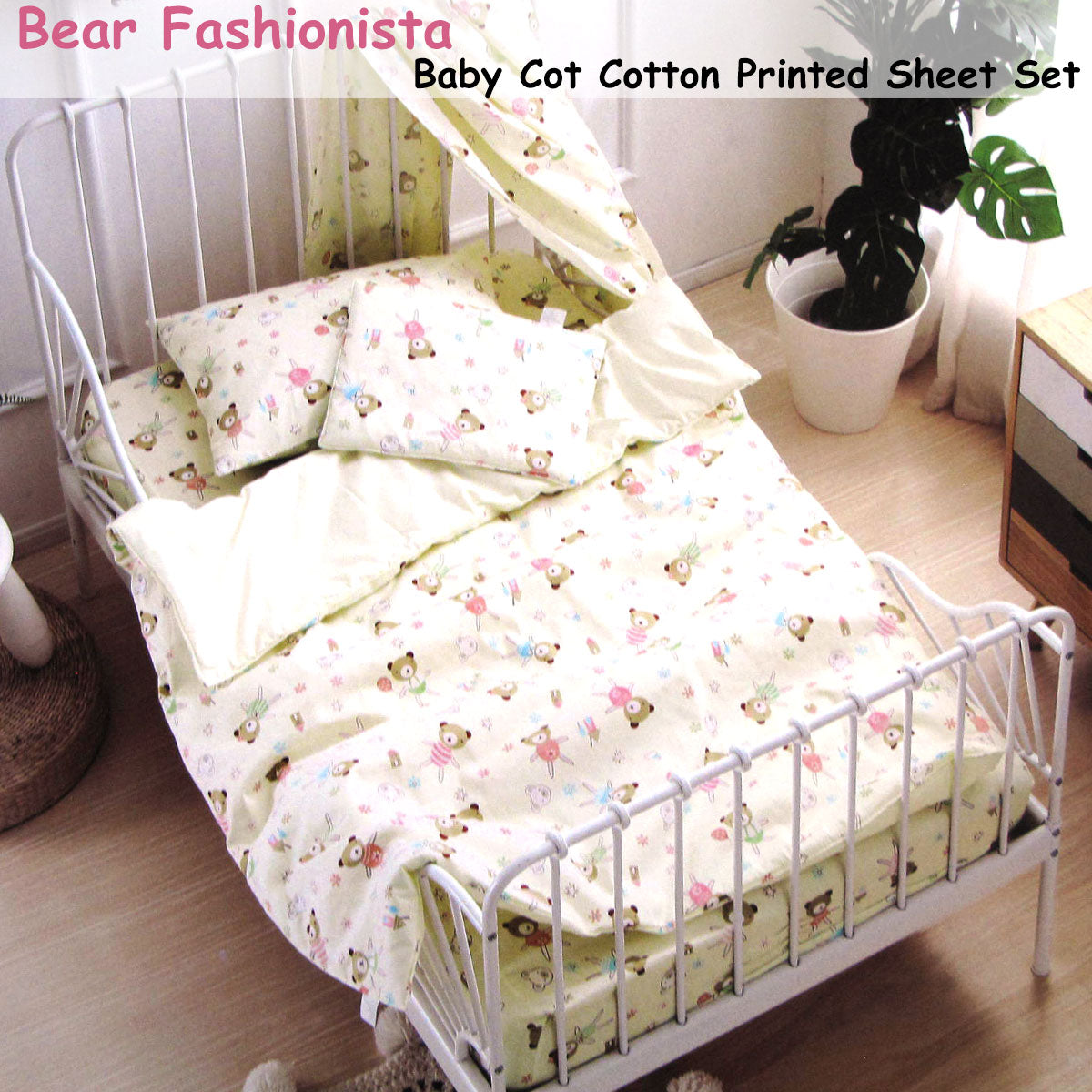 bear-fashionista-baby-100-cotton-printed-sheet-set-cot-size at www.mallsonline.com.au