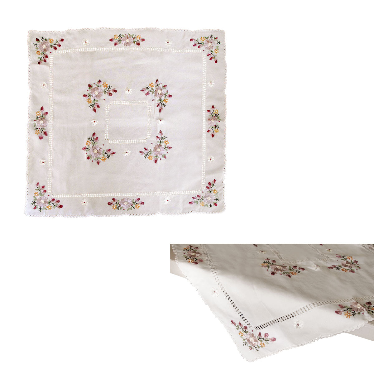 Victoriana Cream Applique Embroidered Table Topper 85 x 85 cm