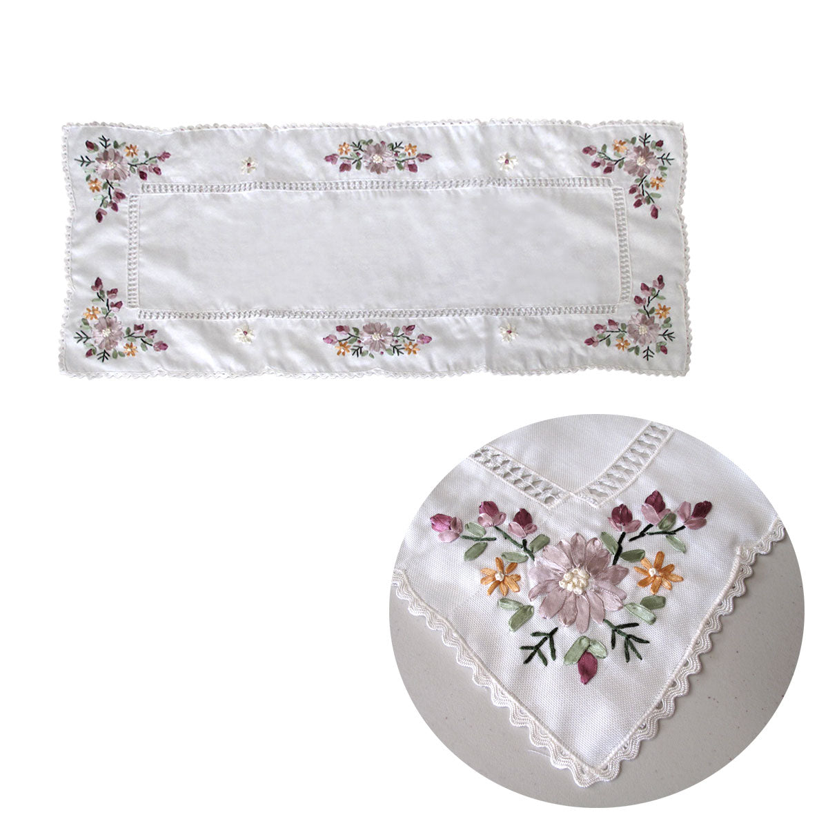 Victoriana White Applique Embroidered Table Runner 40 x 90 cm