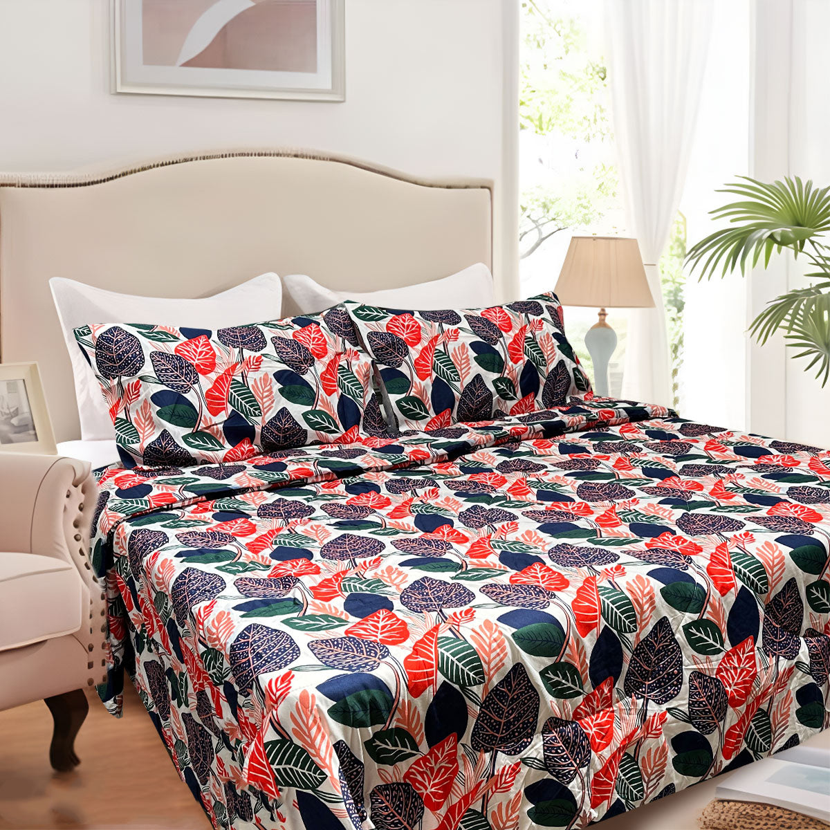 hotel-living-3-pce-light-weight-comforter-set-queen-king-corbett-tropical-leaves www.mallsonline.com.au