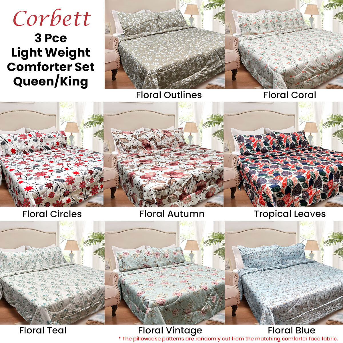 hotel-living-3-pce-light-weight-comforter-set-queen-king-corbett-tropical-leaves www.mallsonline.com.au