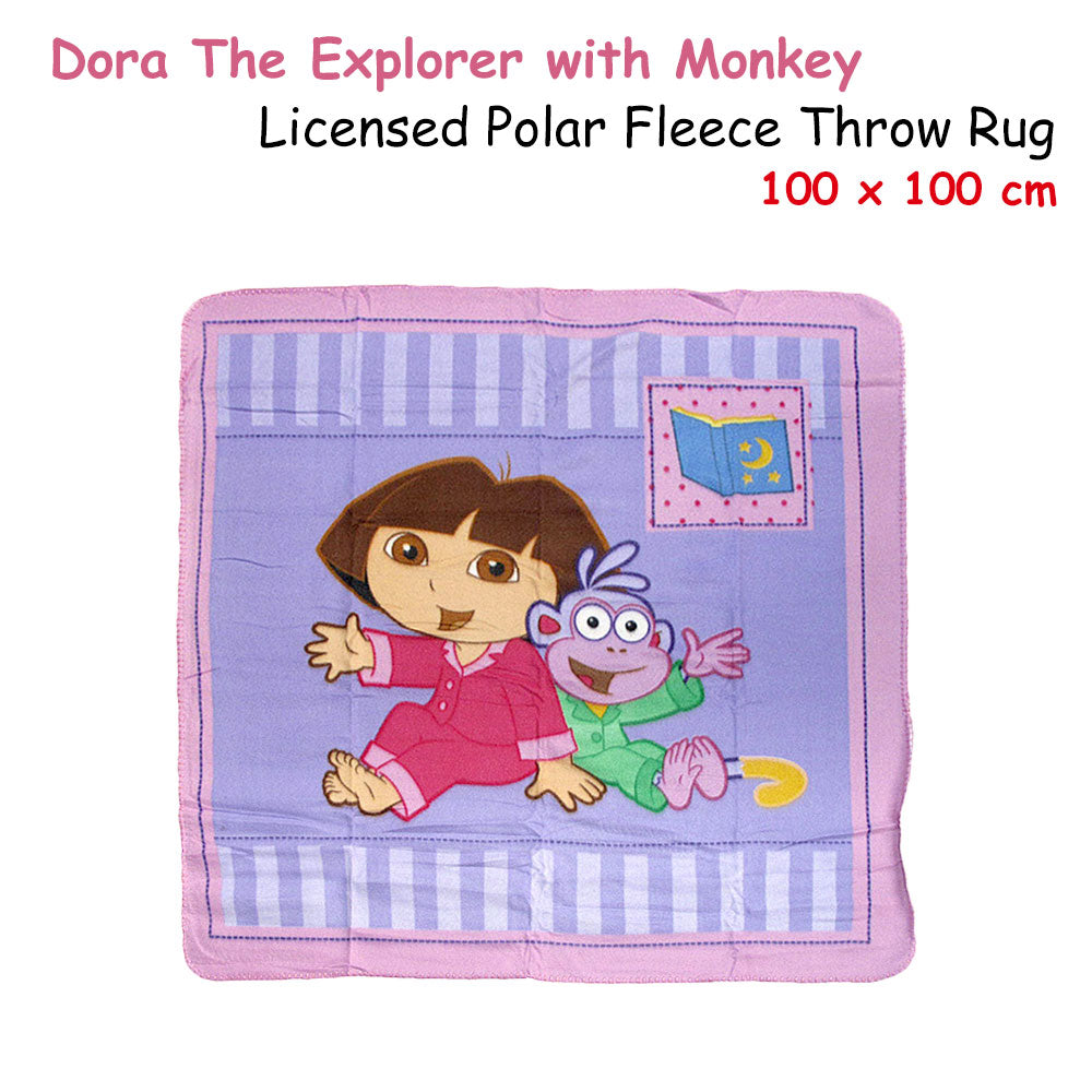 caprice-polar-fleece-throw-rug-dora-explorer-with-monkey-100-x-100-cm