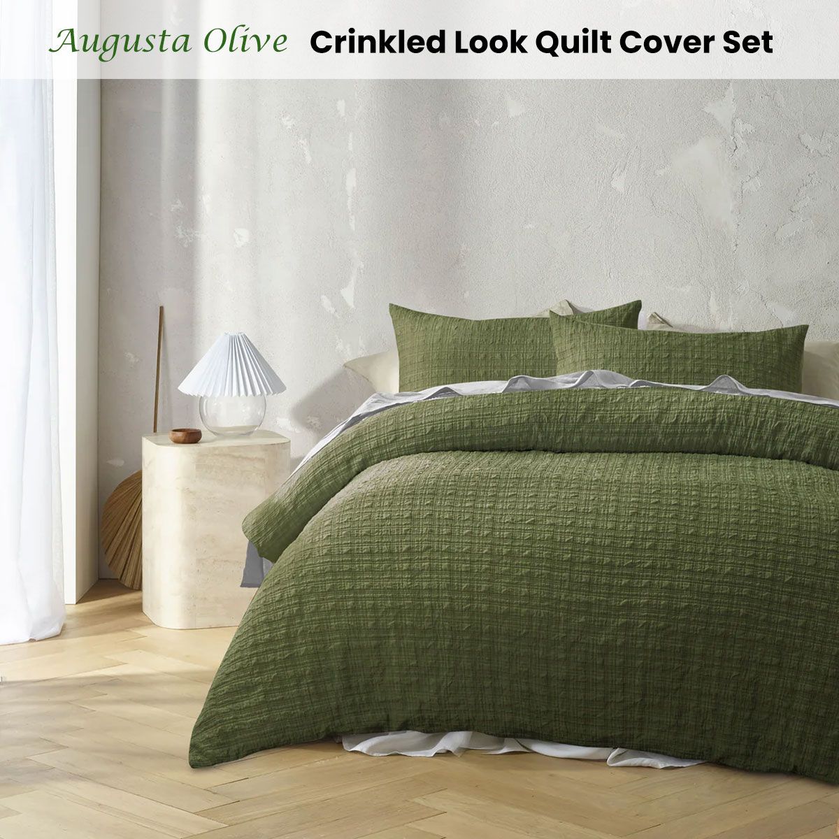 Accessorize Augusta Olive Crinkled Look Quilt Cover Set Single