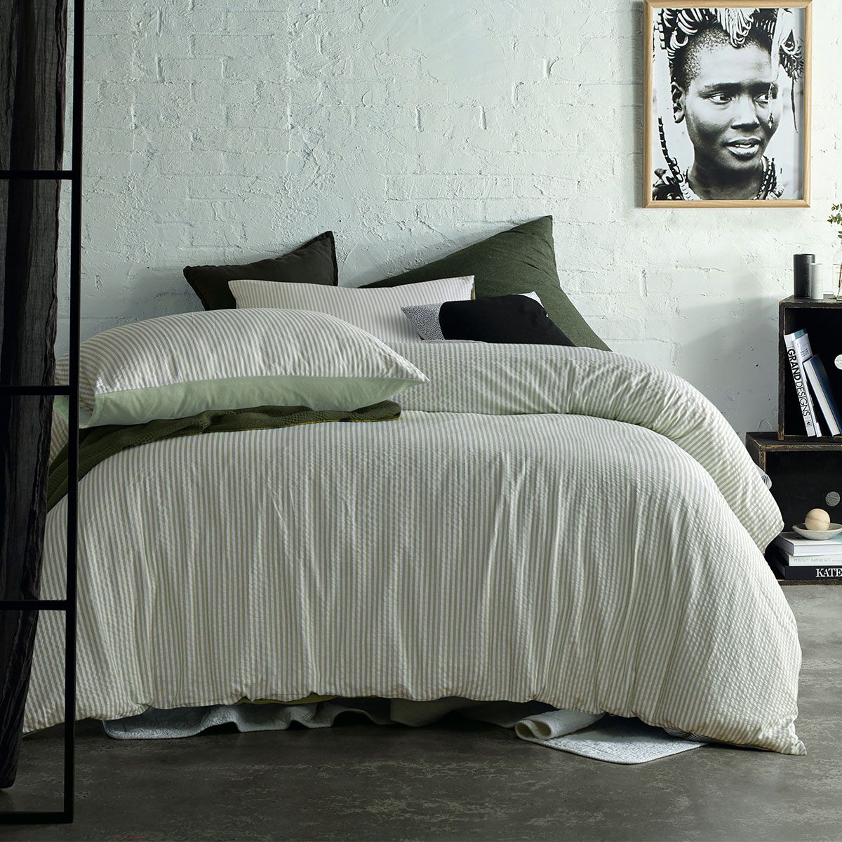 Accessorize Sanford Green Striped Pattern Quilt Cover Set King