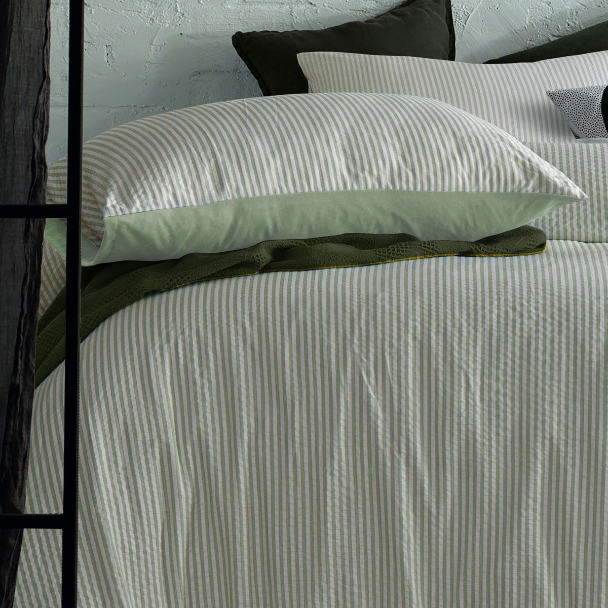 Accessorize Sanford Green Striped Pattern Quilt Cover Set King