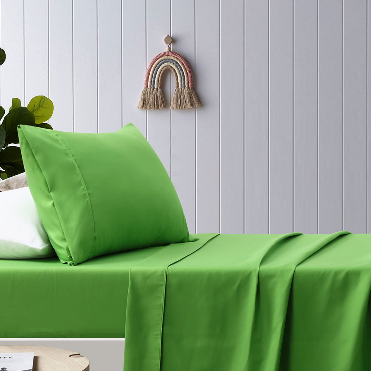happy-kids-green-plain-dyed-microfibre-sheet-set-king-single www.mallsonline.com.au